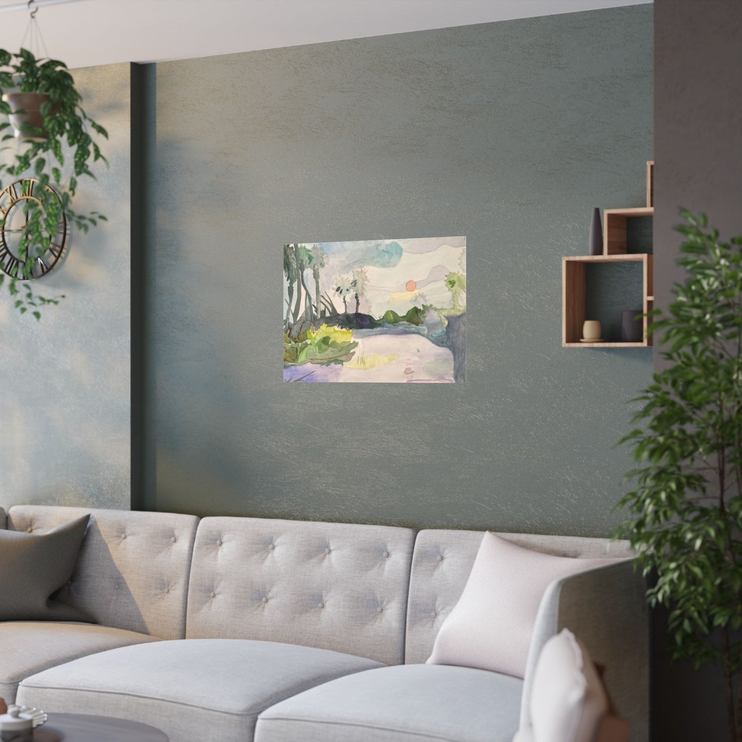 Satin Art Poster – Serene Watercolor Sunset Landscape (210gsm)