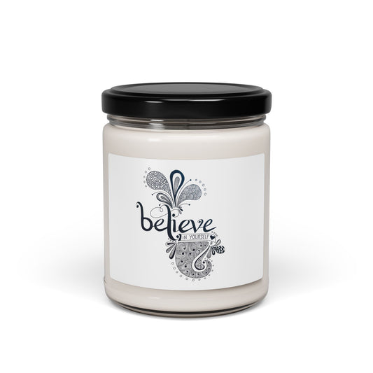 Believe in Yourself Soy Candle — 9oz Handmade Zentangle-Inspired Scented Candle
