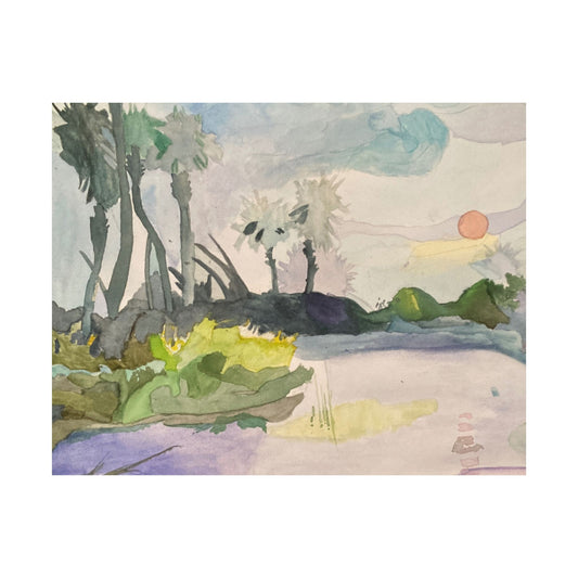 Satin Art Poster – Serene Watercolor Sunset Landscape (210gsm)