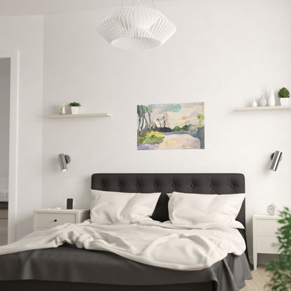 Satin Art Poster – Serene Watercolor Sunset Landscape (210gsm)