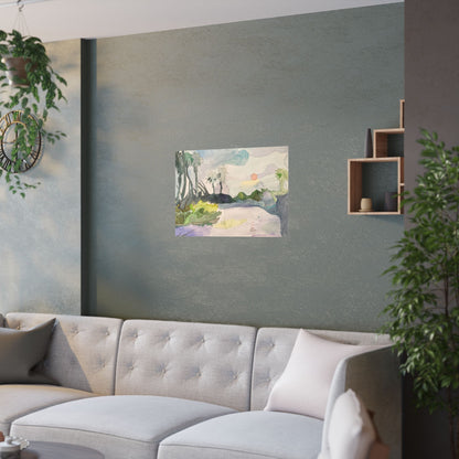 Satin Art Poster – Serene Watercolor Sunset Landscape (210gsm)