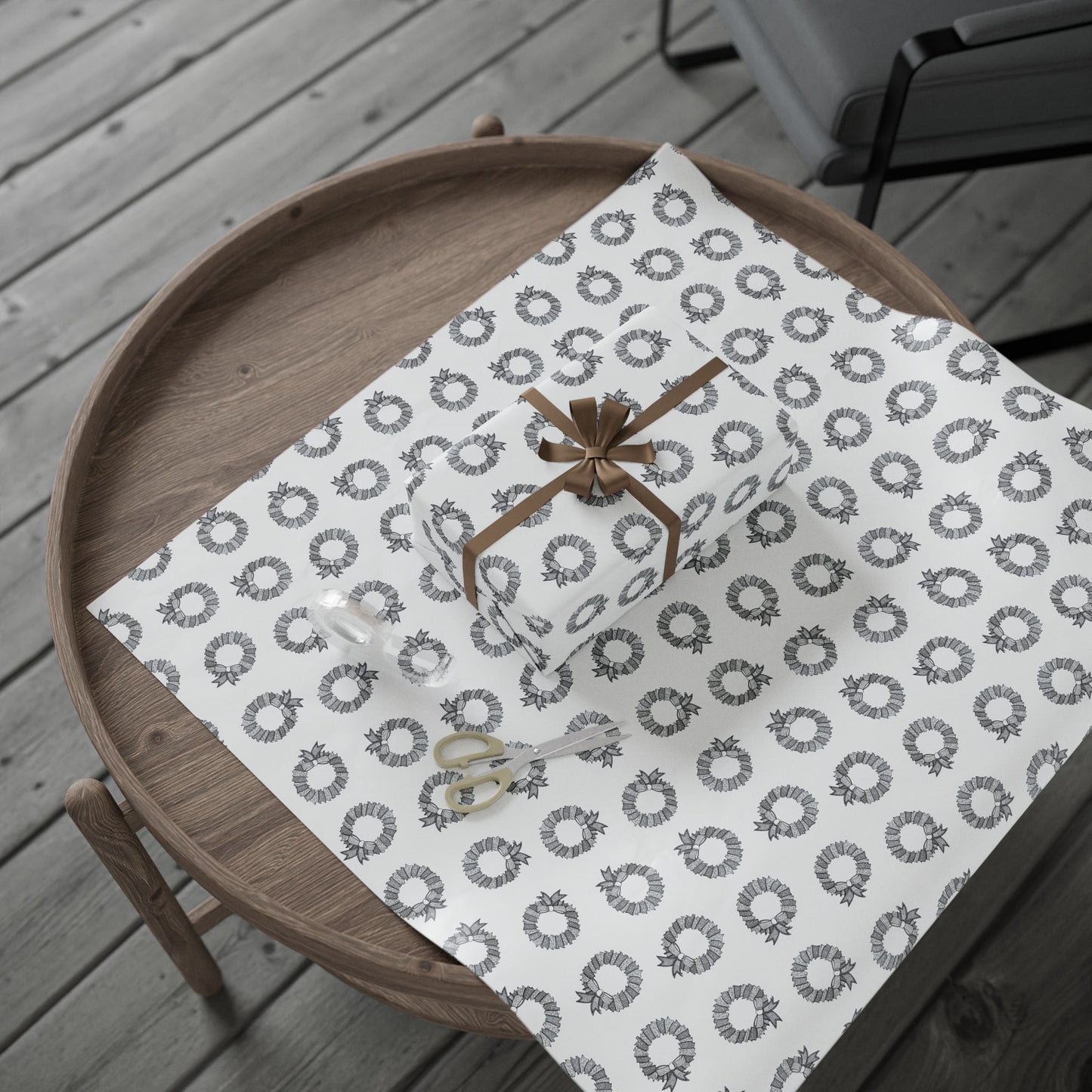 Holiday Wreath Wrapping Paper — Festive Black & White Gift Wrap