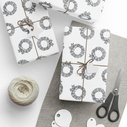 Holiday Wreath Wrapping Paper — Festive Black & White Gift Wrap