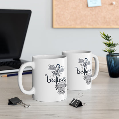 Believe in Yourself Ceramic Mug — Hand-Drawn Black & White Zentangle Design (11oz, 15oz)