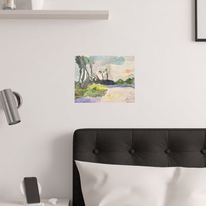 Satin Art Poster – Serene Watercolor Sunset Landscape (210gsm)