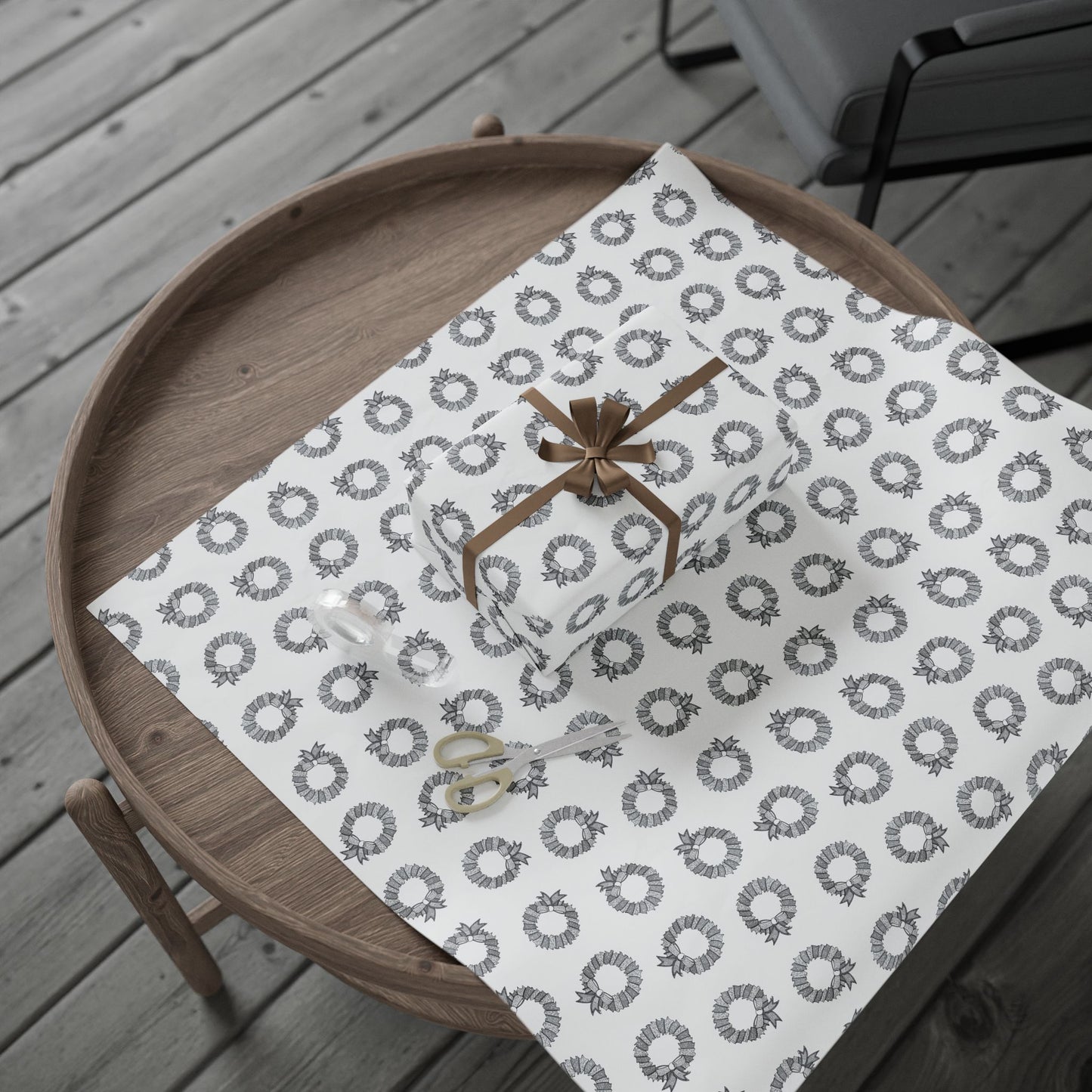 Holiday Wreath Wrapping Paper — Festive Black & White Gift Wrap