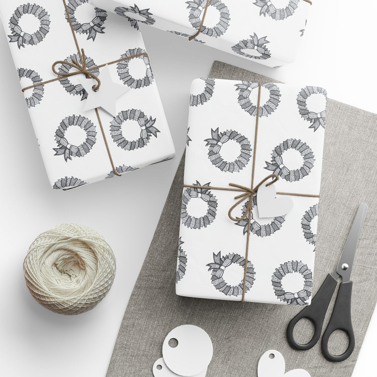 Holiday Wreath Wrapping Paper — Festive Black & White Gift Wrap