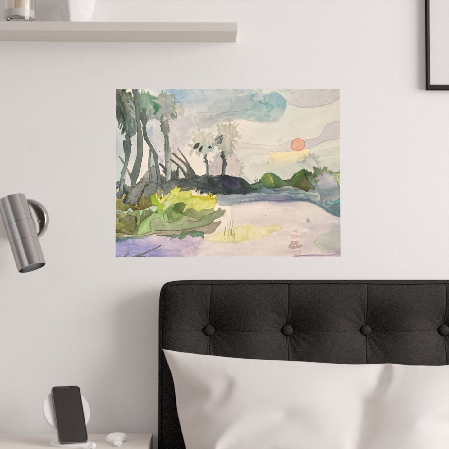 Satin Art Poster – Serene Watercolor Sunset Landscape (210gsm)