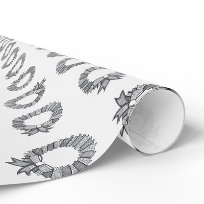 Holiday Wreath Wrapping Paper — Festive Black & White Gift Wrap