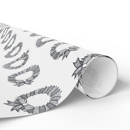 Holiday Wreath Wrapping Paper — Festive Black & White Gift Wrap